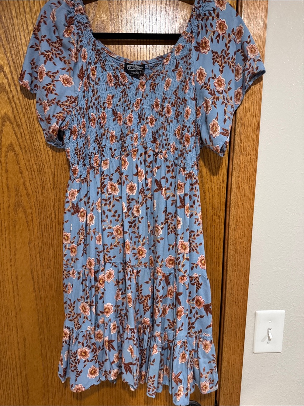 Angie Light Blue Floral Smocked Mini Dress - Picture 4 of 6